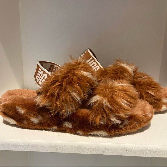 Ugg Oh Yeah Spots Natural Orange & White Furry Slippers- 8 - Picture 5 of 10